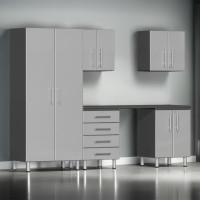 Silver Modular 6 Piece Garage Cabinet Kit with Workstation