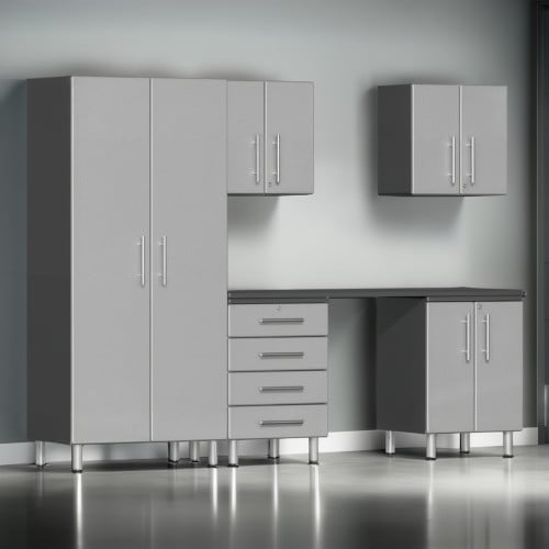 Silver Modular 6 Piece Garage Cabinet Kit with Workstation