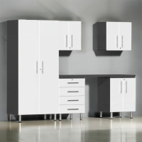 White Modular 6-Piece Garage Storage Cabinet Set with Workbench