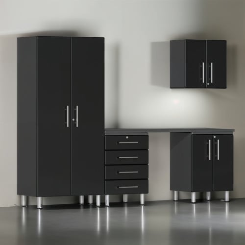 Black Modular 5 Piece Garage Cabinet Kit with Workstation