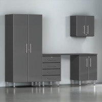 Grey Modular 5-Piece Garage Cabinet Kit with Workbench