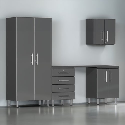 Grey Modular 5 Piece Garage Cabinet Kit with Workstation