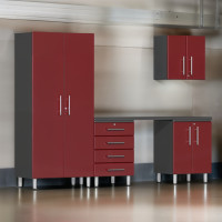 Red Modular 5-Piece Garage Cabinet Set with Workbench, 71-in Worktop