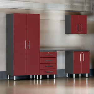 Red Modular 5-Piece Garage Cabinet Set with Workbench, 71-in Worktop