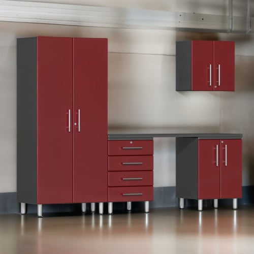 Red Modular 5 Piece Garage Cabinet Kit with Workstation