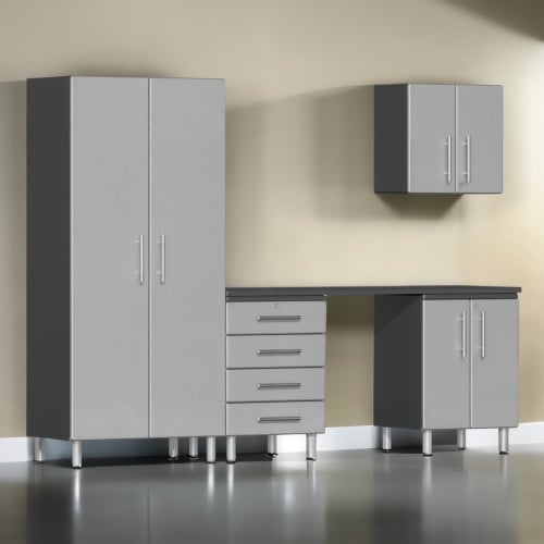 Silver Modular 5 Piece Garage Cabinet Kit with Workstation