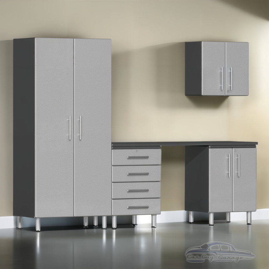 Silver Modular 5 Piece Garage Cabinet Kit with Workstation Silver Modular 5 Piece Garage Cabinet Kit with Workstation