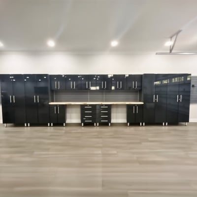Black Modular 16 Piece Kit with Dual Workstation - Ultimate Garage