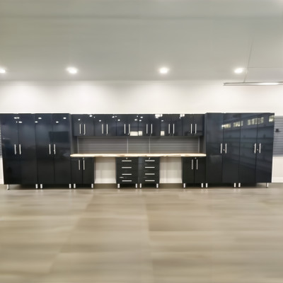 Black Modular 16 Piece Kit with Dual Workstation - Ultimate Garage