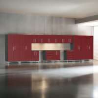 Red Modular 16-Piece Garage Cabinet Kit with Dual Workstations