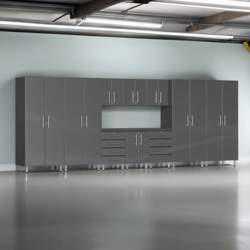 Grey Modular 11 Piece Garage Cabinet Kit with Workstation