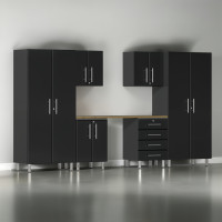 Black Modular 7-Piece Garage Storage Cabinet Set with Workbench
