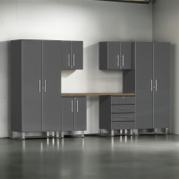 Grey Modular 7-Piece Garage Storage Cabinet Set with Workbench