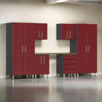 Red Modular 7-Piece Garage Cabinet Set with Workbench