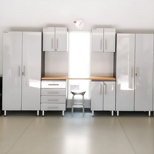 Silver Modular 7 Piece Garage Cabinet Kit with Workstation