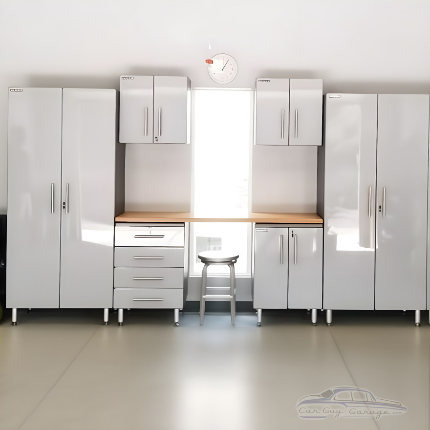 Silver Modular 7-Piece Garage Cabinets with Workbench