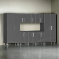 Grey Modular 9-Piece Garage Storage Cabinet Set with Worktop