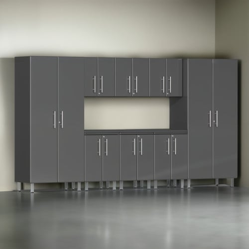 Grey Modular 9 Piece Garage Cabinet Kit with Worktop