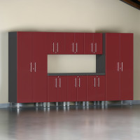 Red Modular 9-Piece Garage Cabinet Kit with Worktop