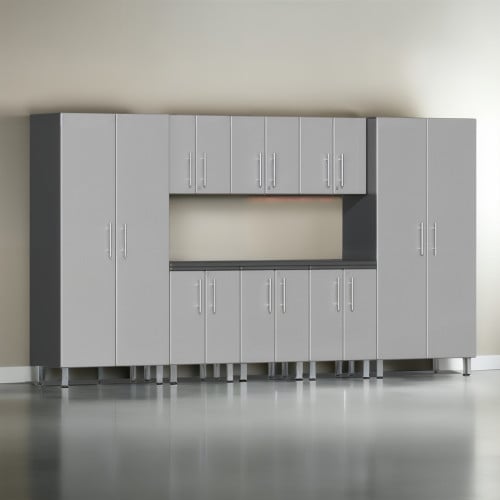 Silver Modular 9 Piece Garage Cabinet Kit with Worktop