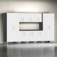 White Modular 9-Piece Garage Storage Cabinet System with Worktop