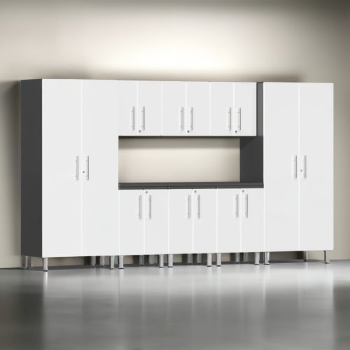 White Modular 9 Piece Garage Cabinet Kit with Worktop