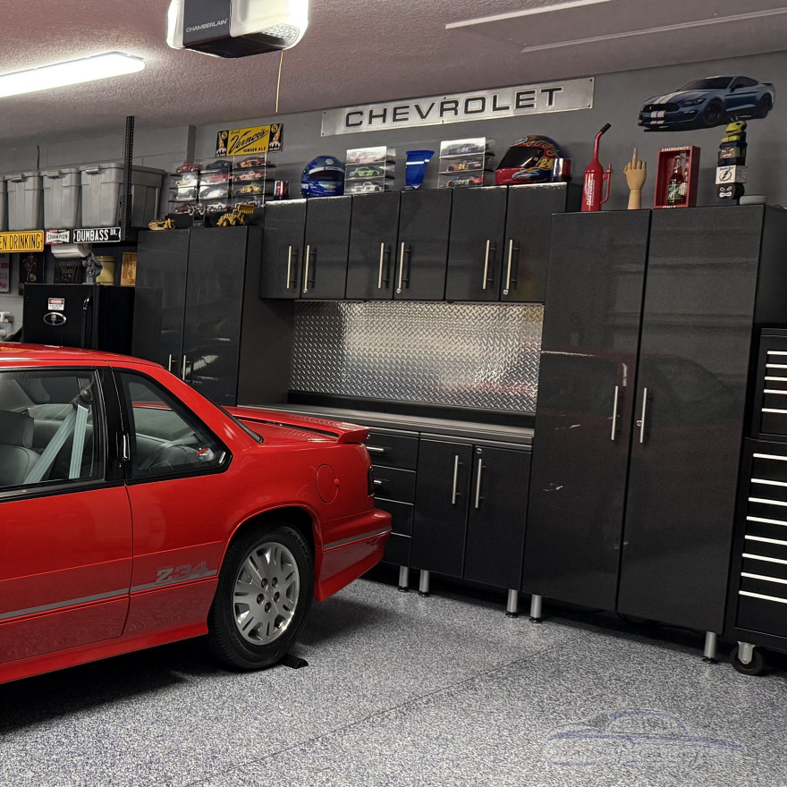 Black Modular 9-Piece Garage Cabinet System with 71 in. Bamboo Worktop