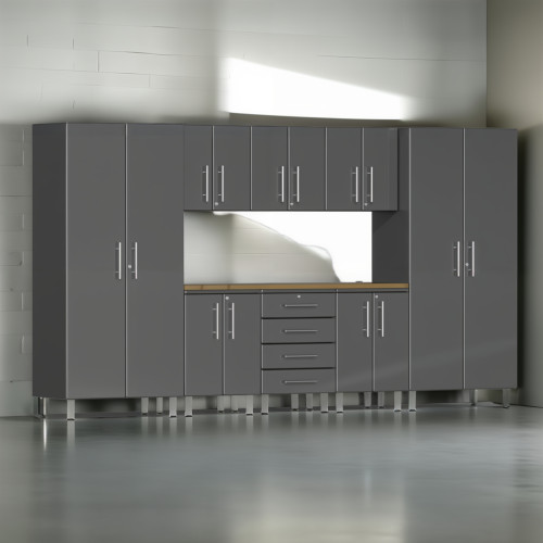 Grey Modular 9 Piece Garage Cabinet Kit with Worktop