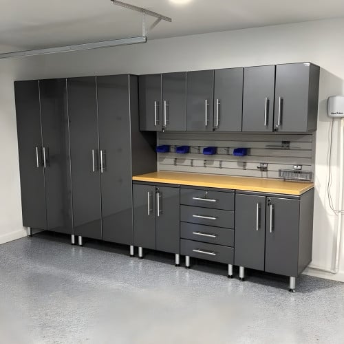Grey Modular 9 Piece Garage Cabinet Kit with Worktop