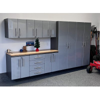 Silver Modular 9 Piece Garage Cabinet Kit with Worktop