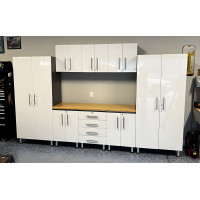 White Modular 9 Piece Garage Cabinet Kit with Worktop