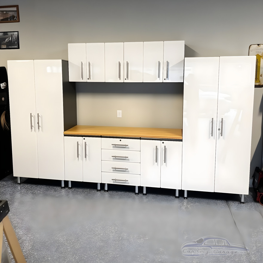 White Modular 9 Piece Garage Cabinet Kit with Worktop White Modular 9 Piece Garage Cabinet Kit with Worktop