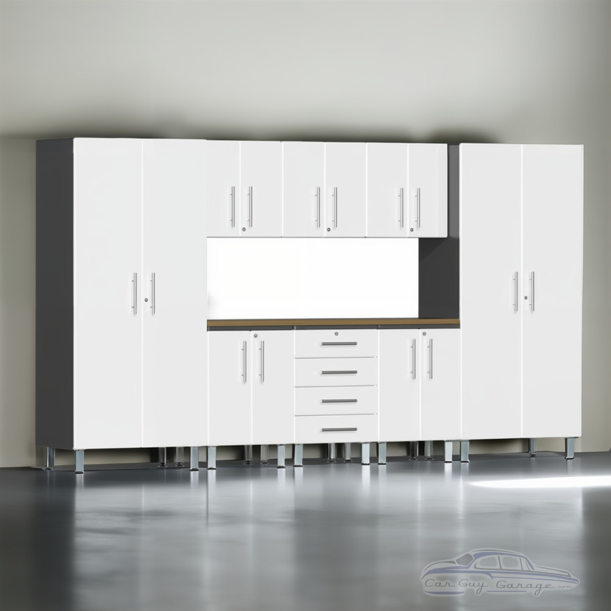 White Modular 9 Piece Garage Cabinet Kit with Worktop White Modular 9 Piece Garage Cabinet Kit with Worktop