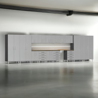 Silver Modular 17-Piece Garage Storage Cabinet System with Workbench