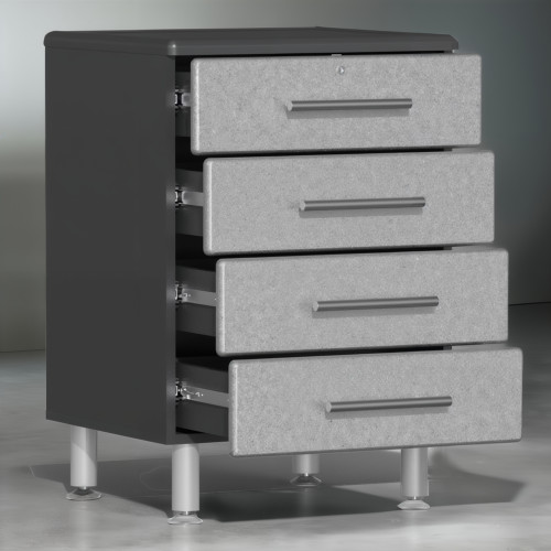 Silver Modular 24in 4-Drawer Base Cabinet, Locking Top Drawer