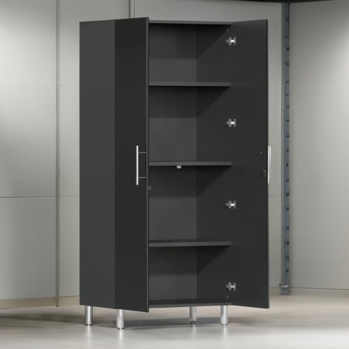 Black Modular Lockable Tall Garage Storage Cabinet, 2-Door 35.5x21x80