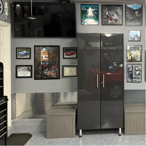 Black Modular Lockable Tall Garage Storage Cabinet, 2-Door 35.5x21x80