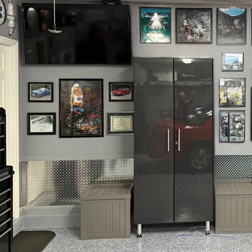Black Modular Lockable Tall Garage Storage Cabinet, 2-Door 35.5x21x80