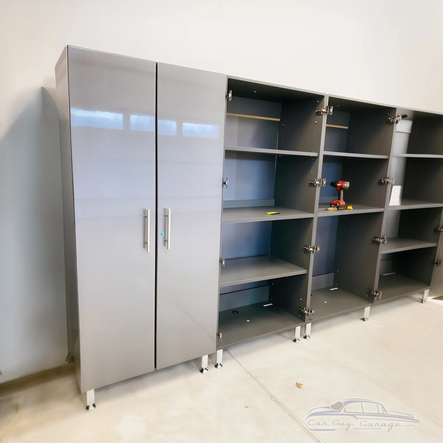 Grey Modular 9-Piece Garage Cabinets with Bamboo Worktop