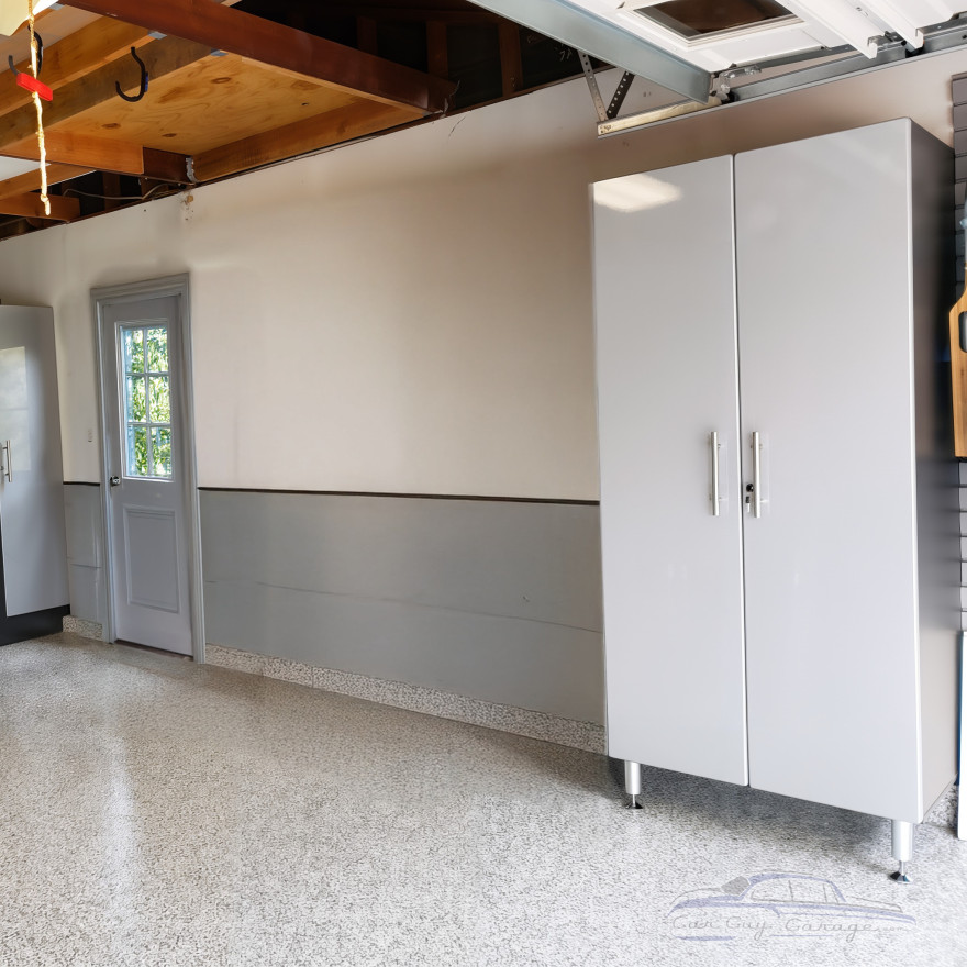 Silver Modular 9-Piece Garage Storage Cabinet Set with Bamboo Top
