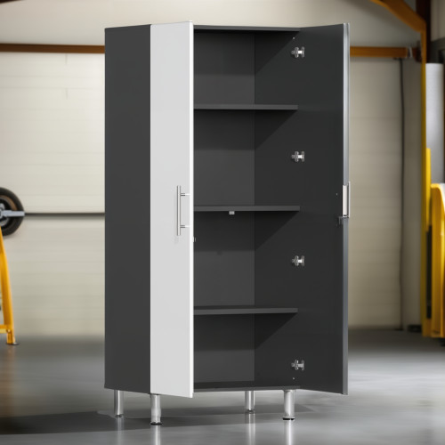 White Modular 2-Door Lockable Tall Garage Closet Cabinet with Shelves