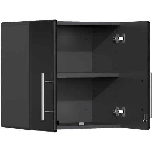 Black Modular 2-Door Lockable Garage Wall Cabinet, 24 in, French Cleat