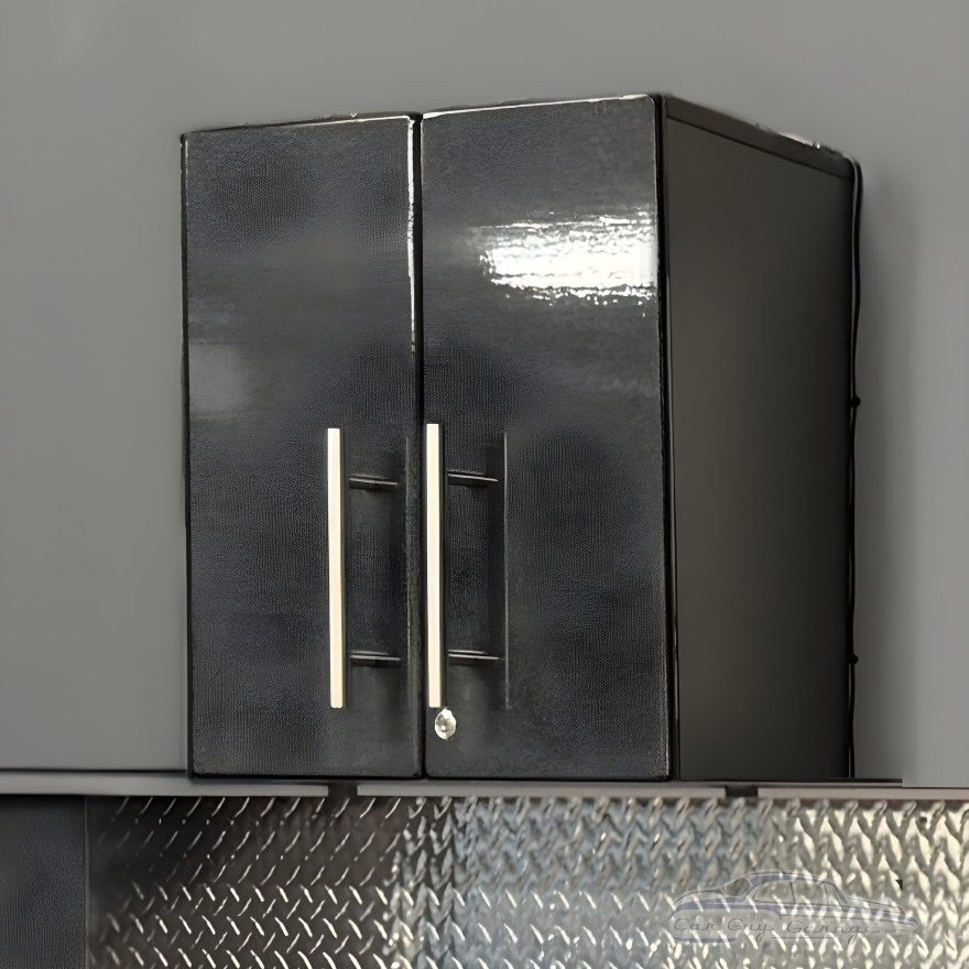 Black Modular 2-Door Lockable Garage Wall Cabinet, 24 in, French Cleat