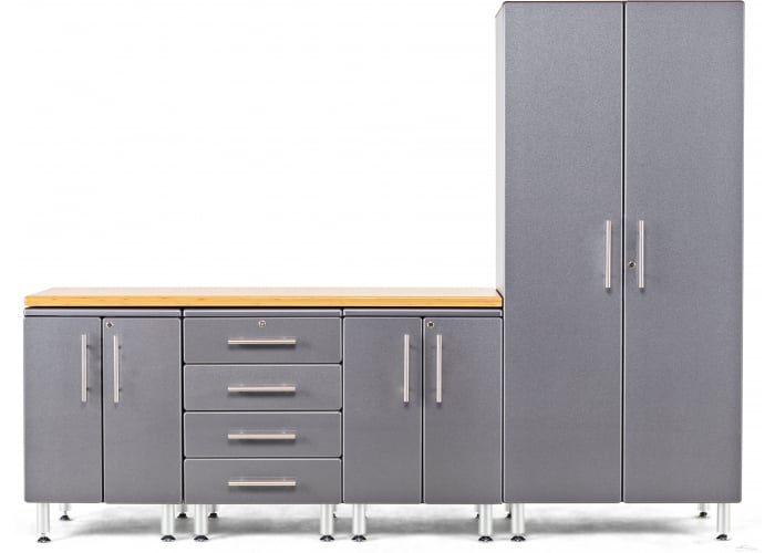 9ft wide set of Graphite Gray Metallic MDF Cabinets