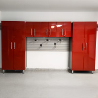 Red Modular 5-Piece Garage Cabinets, 2 Tall Closets