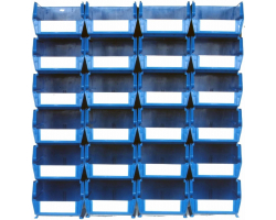  26 CT Wall Storage-Med Blue Bins/Rails