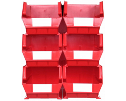 8 Count Wall Storage - Large Red Bins with Rails  