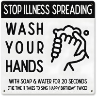 Stop Illness Wash Hands Metal Sign - 12" x 12"
