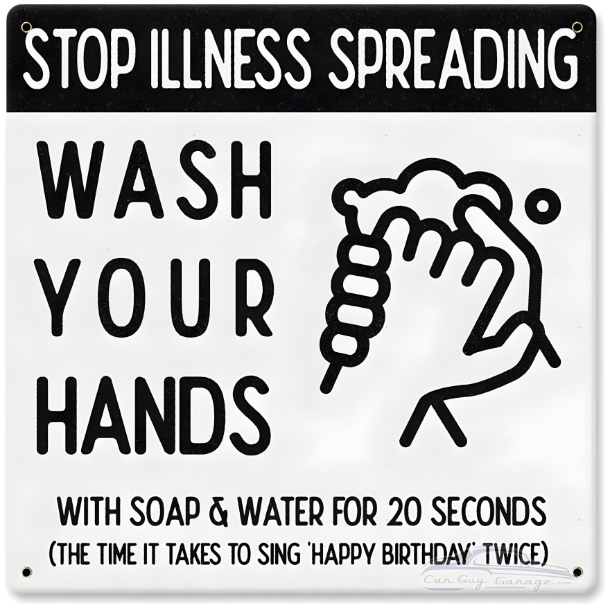 Stop Illness Wash Hands Metal Sign - 12" x 12"