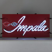 Chevrolet Impala Neon Sign with Crossed Flags - 23" x 11"